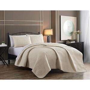 Yardley Quilt Set, King, Lightweight Microfiber Bedspread, Ivory (Open Box)